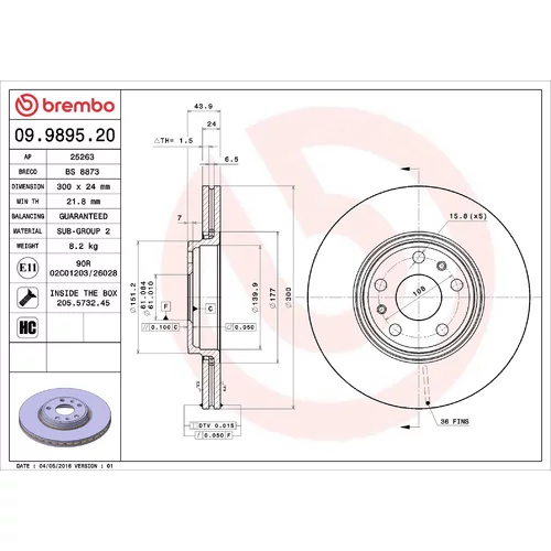 Brzdový kotúč BREMBO 09.9895.20