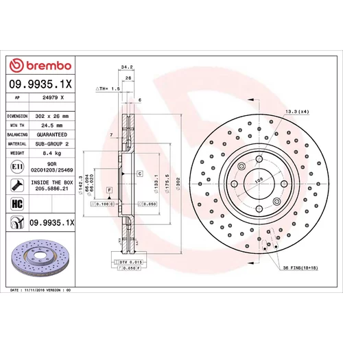 Brzdový kotúč BREMBO 09.9935.1X