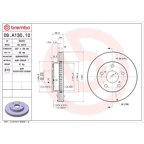 Brzdový kotúč BREMBO 09.A130.10