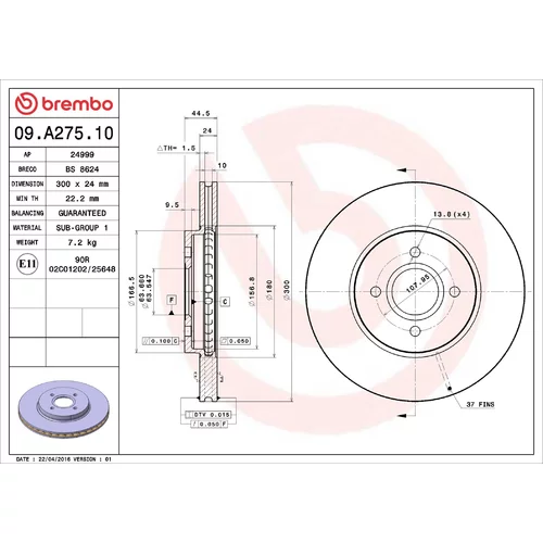 Brzdový kotúč BREMBO 09.A275.10