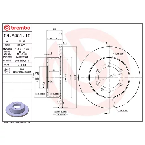 Brzdový kotúč BREMBO 09.A451.10