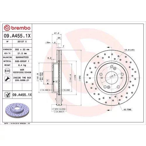 Brzdový kotúč BREMBO 09.A455.1X