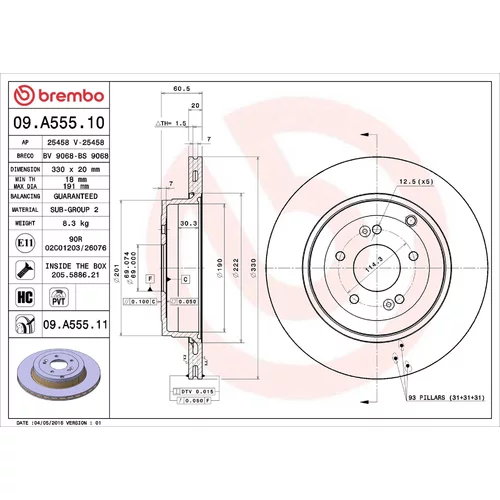 Brzdový kotúč BREMBO 09.A555.11