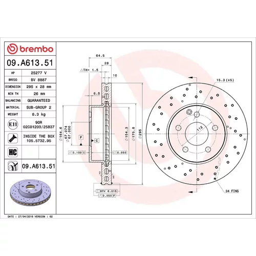 Brzdový kotúč BREMBO 09.A613.51