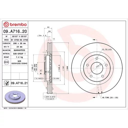 Brzdový kotúč BREMBO 09.A716.21