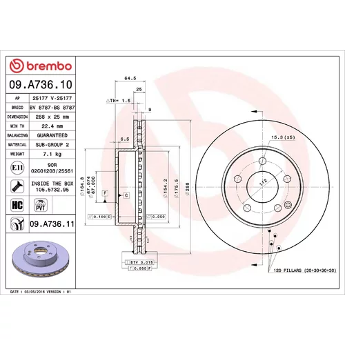 Brzdový kotúč BREMBO 09.A736.11