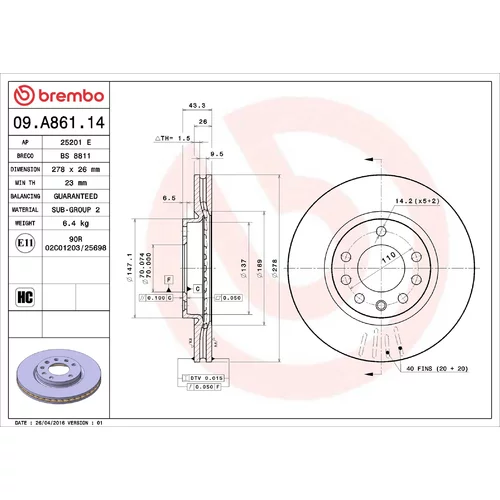 Brzdový kotúč BREMBO 09.A861.14