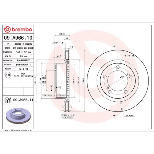 Brzdový kotúč 09.A966.11 /BREMBO/