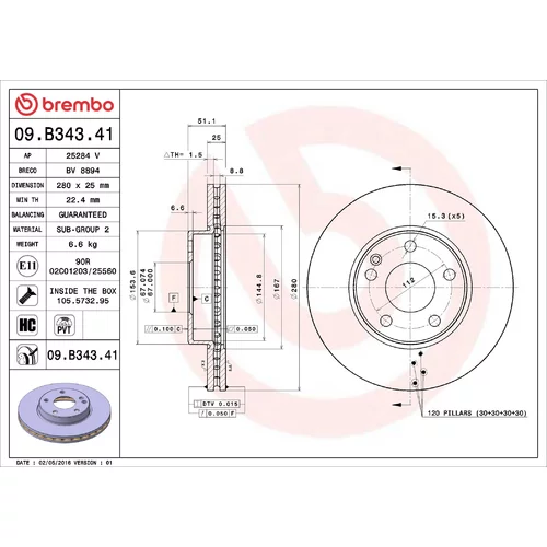 Brzdový kotúč BREMBO 09.B343.41