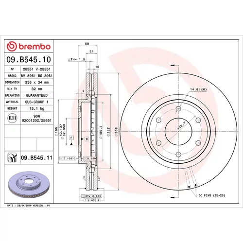 Brzdový kotúč BREMBO 09.B545.11
