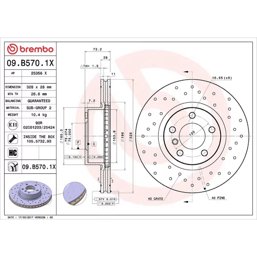 Brzdový kotúč BREMBO 09.B570.1X