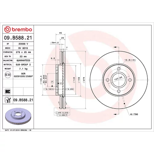 Brzdový kotúč BREMBO 09.B588.21