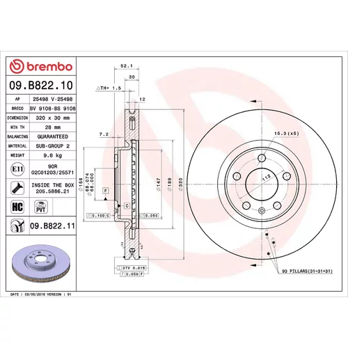 Brzdový kotúč BREMBO 09.B822.10