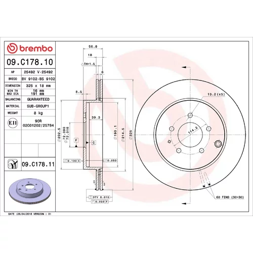 Brzdový kotúč BREMBO 09.C178.11