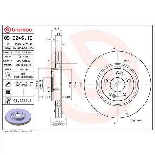 Brzdový kotúč BREMBO 09.C245.11