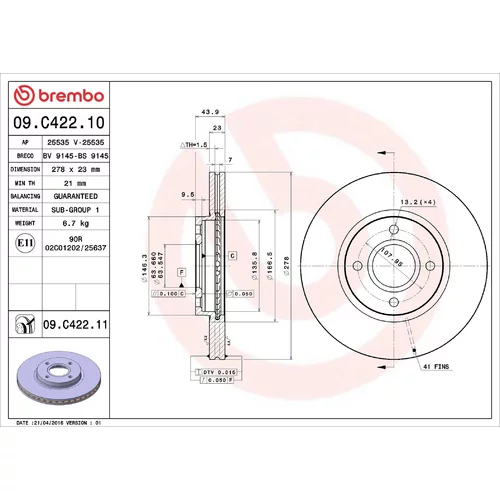 Brzdový kotúč BREMBO 09.C422.11