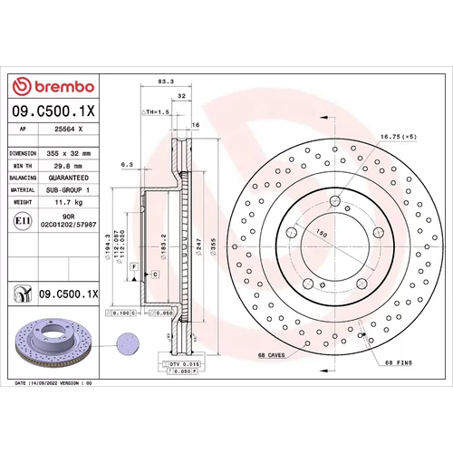 Brzdový kotúč BREMBO 09.C500.1X