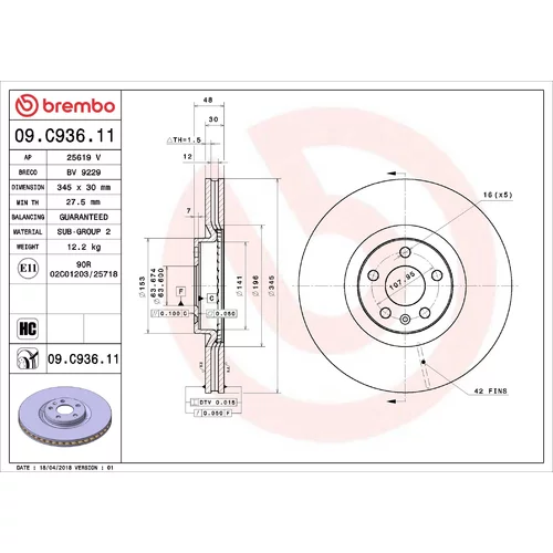 Brzdový kotúč BREMBO 09.C936.11