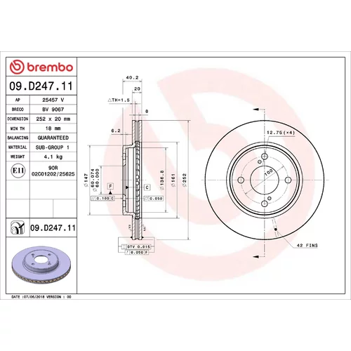Brzdový kotúč BREMBO 09.D247.11
