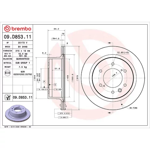 Brzdový kotúč BREMBO 09.D853.11