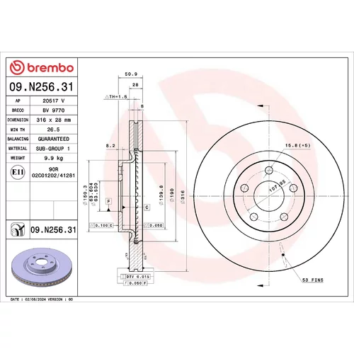 Brzdový kotúč BREMBO 09.N256.31