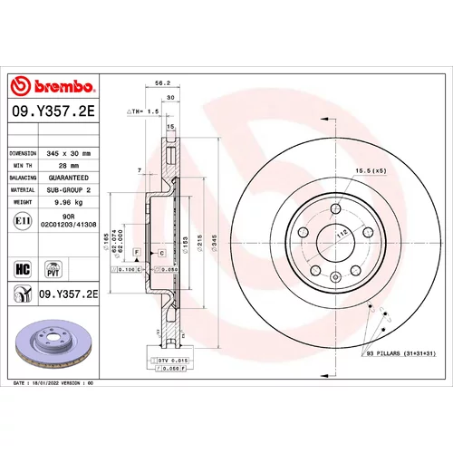 Brzdový kotúč 09.Y357.2E /BREMBO/