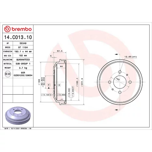Brzdový bubon BREMBO 14.C013.10