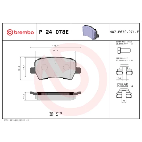Sada brzdových platničiek kotúčovej brzdy BREMBO P 24 078E