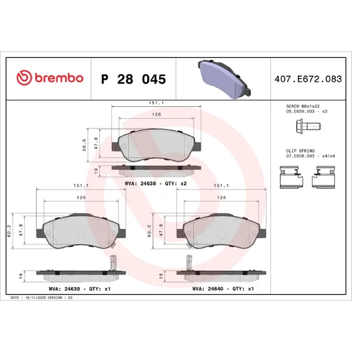 Sada brzdových platničiek kotúčovej brzdy BREMBO P 28 045X