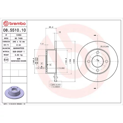 Brzdový kotúč BREMBO 08.5510.10