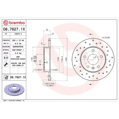 Brzdový kotúč BREMBO 08.7627.1X