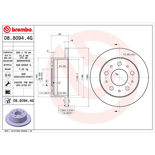 Brzdový kotúč BREMBO 08.8094.4G