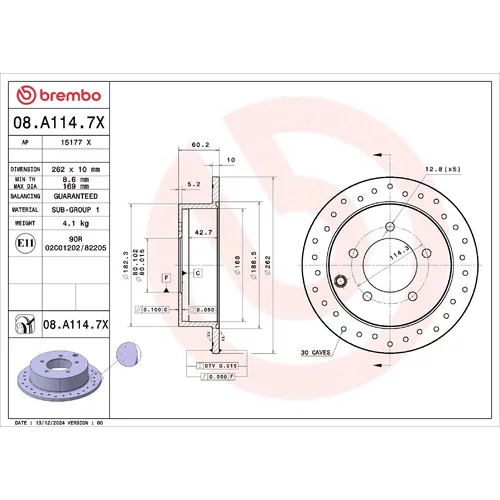Brzdový kotúč BREMBO 08.A114.7X