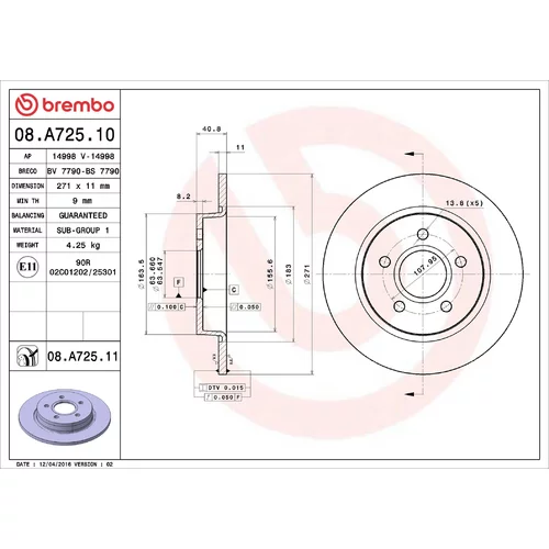 Brzdový kotúč BREMBO 08.A725.11