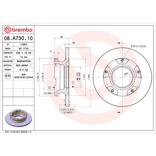 Brzdový kotúč BREMBO 08.A730.10