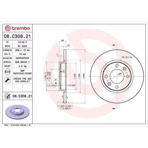 Brzdový kotúč BREMBO 08.C308.21