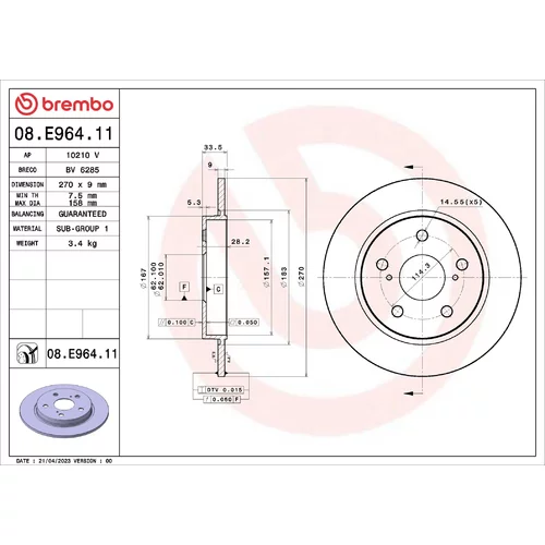 Brzdový kotúč BREMBO 08.E964.11