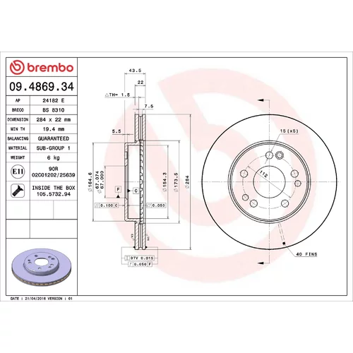 Brzdový kotúč BREMBO 09.4869.34