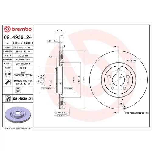 Brzdový kotúč BREMBO 09.4939.21