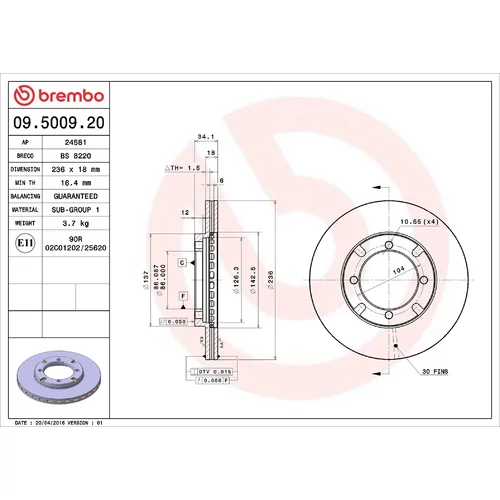 Brzdový kotúč BREMBO 09.5009.20