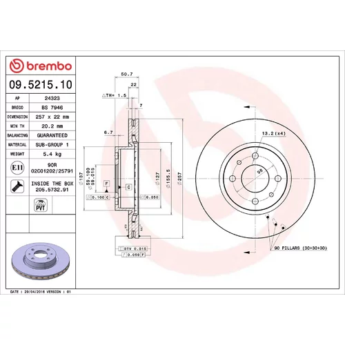 Brzdový kotúč BREMBO 09.5215.10