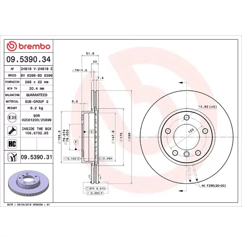 Brzdový kotúč BREMBO 09.5390.31