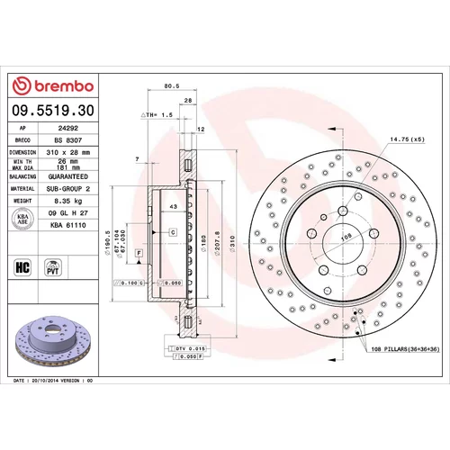 Brzdový kotúč BREMBO 09.5519.30