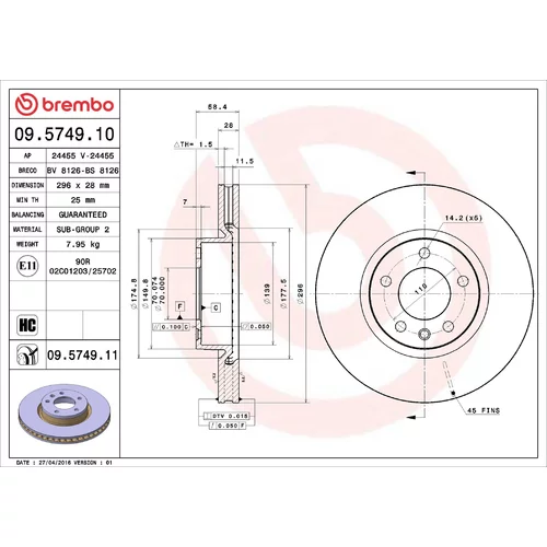 Brzdový kotúč BREMBO 09.5749.11