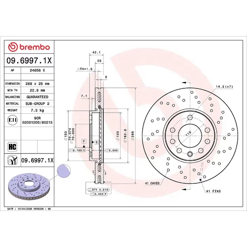 Brzdový kotúč BREMBO 09.6997.1X