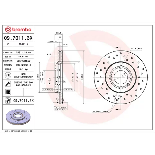 Brzdový kotúč BREMBO 09.7011.3X