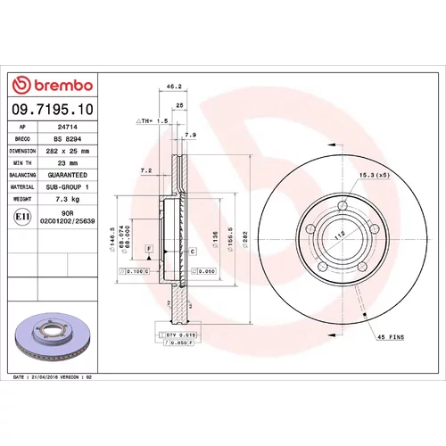 Brzdový kotúč BREMBO 09.7195.10