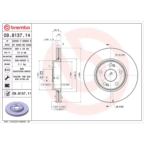 Brzdový kotúč BREMBO 09.8137.14