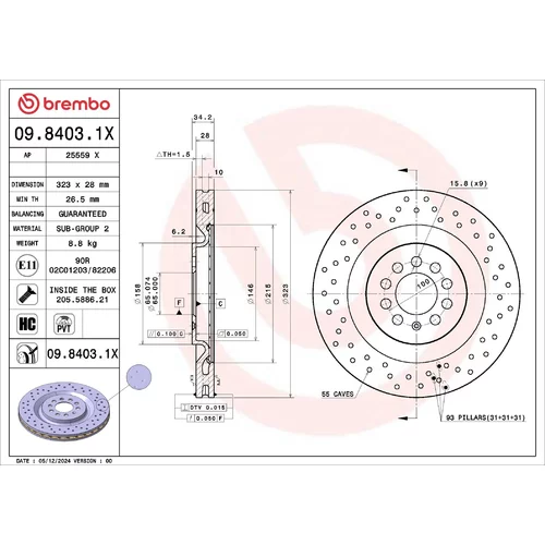 Brzdový kotúč BREMBO 09.8403.1X