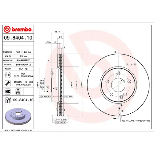 Brzdový kotúč BREMBO 09.8404.1G